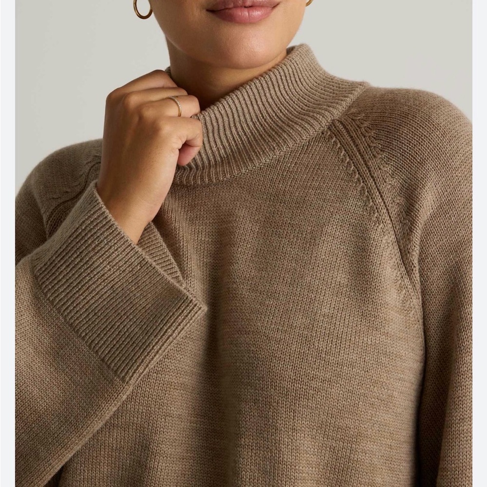 Quince Australian Merino wool mock neck Boxy Sweater in Malted Toffee size S - Picture 2 of 7